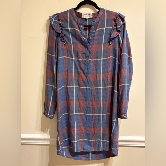 Anthropologie Cloth & Stone Plaid Ruffled Shirtdress Size Small - Picture 3 of 6